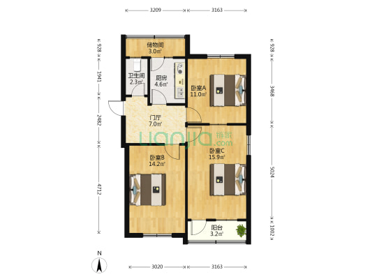 光明北大街167号供电局家属院 3室0厅1卫 69平方