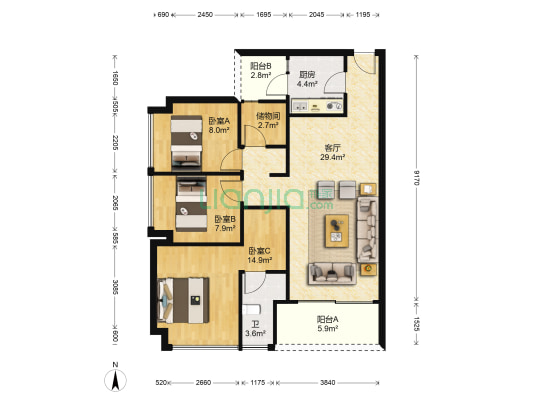 佛山院子二期 3室1厅1卫 99平方