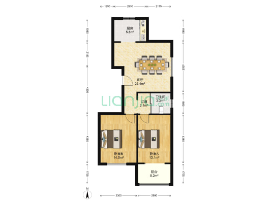 滨西花园 2室1厅1卫 99平方