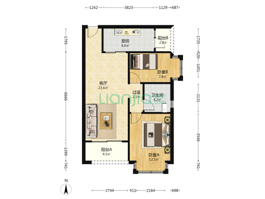 恒大健康城一期B区 2室1厅1卫 83平方