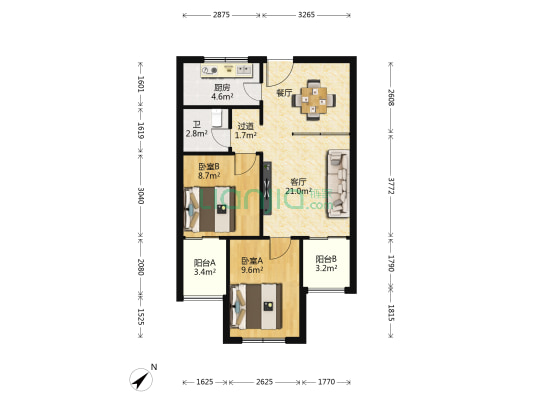 昆明恒大城A1地块 2室1厅1卫 70平方