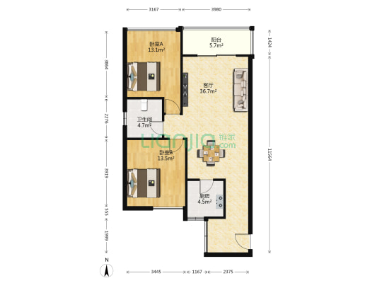 盛世龙城 2室1厅1卫 89平方