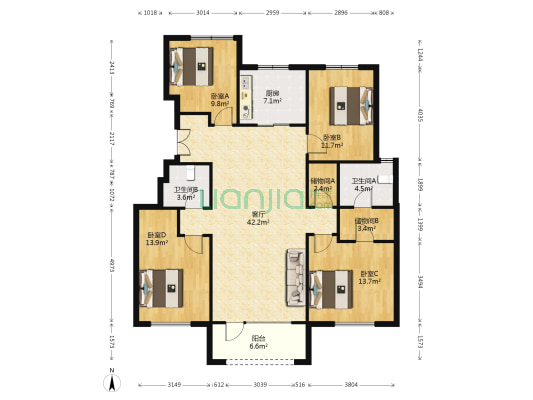 保利观唐 4室1厅2卫 133平方