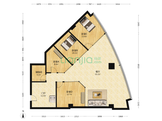 福星国际商会大厦 4室1厅0卫 150平方