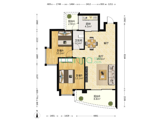 中茵丽景星城 2室1厅1卫 82平方