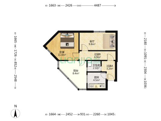 鹤园里 1室1厅1卫 31平方