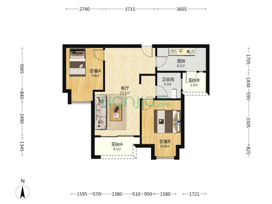 新城光屿 2室1厅1卫 74平方