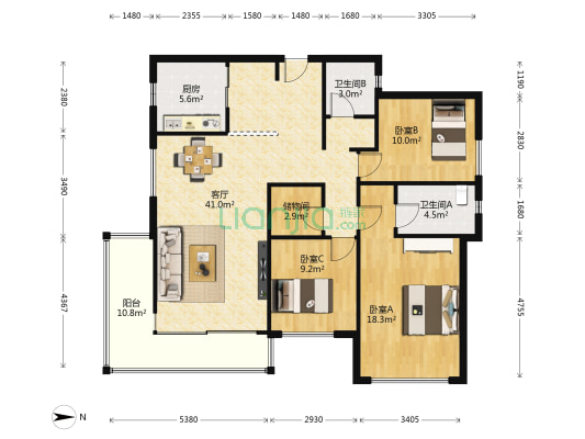 万科五龙山璞院 3室1厅2卫 120平方