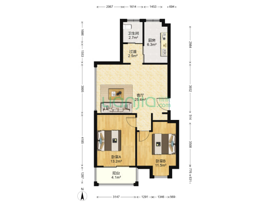 广益星苑 2室1厅1卫 95平方