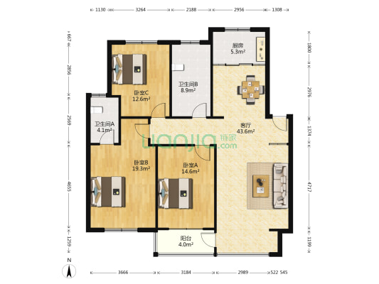 书院新村 3室1厅2卫 138平方