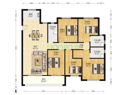 聚悦江庭 5室1厅3卫 172平方