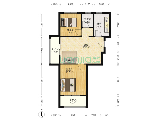 知青时代家园 2室1厅1卫 69平方