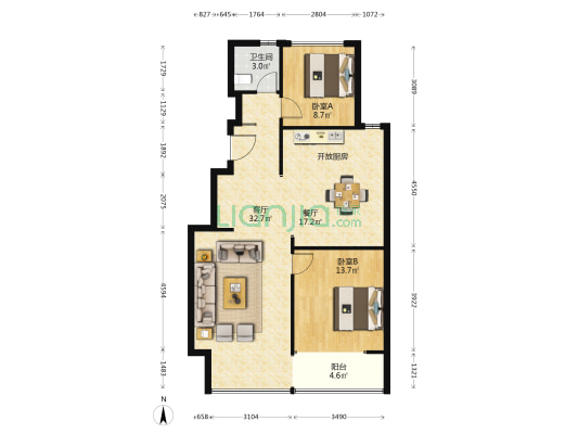 华发绿洋湾 2室2厅1卫 83平方