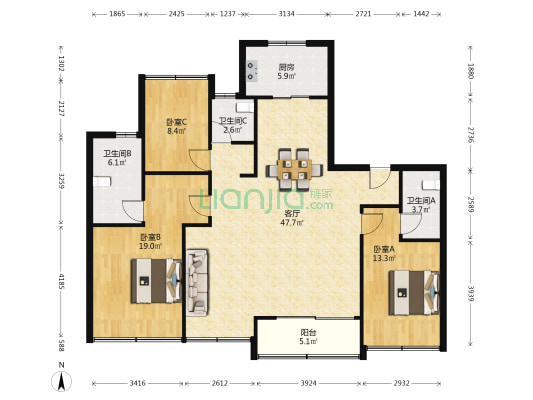 保利月映庭 3室1厅3卫 142平方