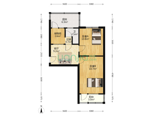 河北医科大学学生公寓 2室1厅1卫 57平方