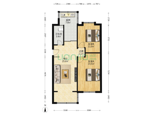 省商检局家属院 2室1厅1卫 82平方