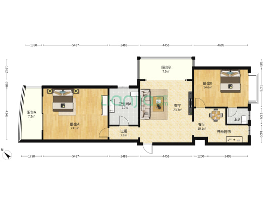 昌达新世纪花园 2室2厅2卫 130平方