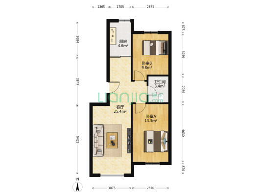 龙山园 2室1厅1卫 75平方