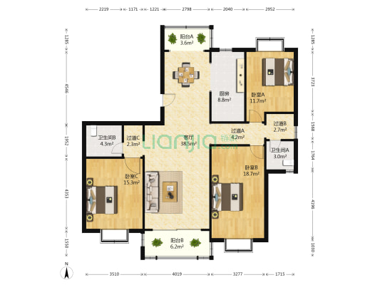 上南花城 3室1厅2卫 143平方