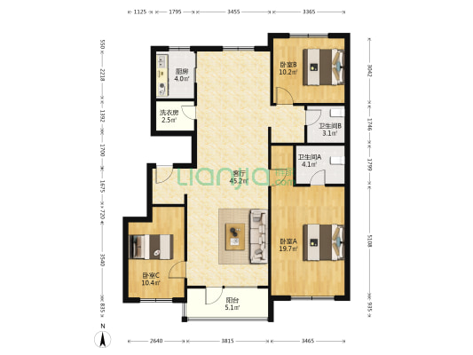 信达·万科翡翠学院 3室1厅2卫 128平方