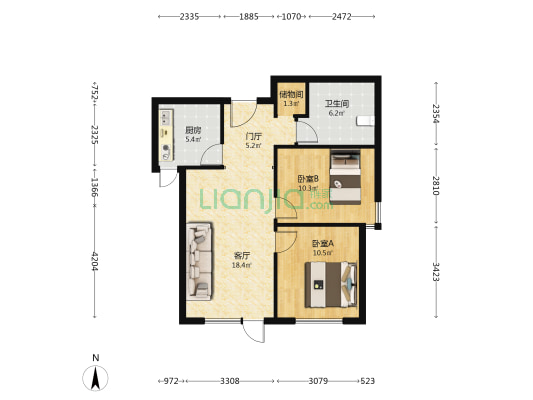 世茂香颂 2室1厅1卫 85平方