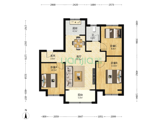 中梁云山和院 3室1厅1卫 104平方