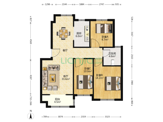 黄元小区 3室1厅1卫 102平方