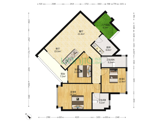 富都花园 3室2厅2卫 131平方