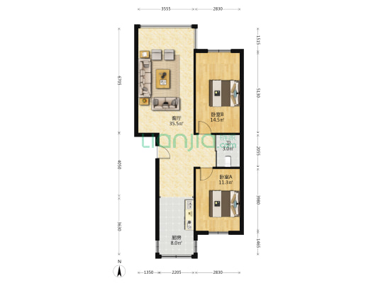 金色佳圆 2室1厅1卫 92平方