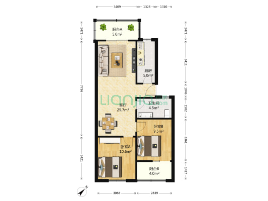 园中园东苑 2室1厅1卫 79平方