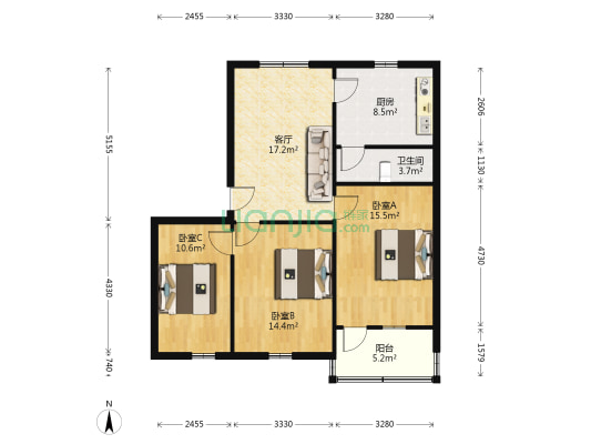 北门新村 3室1厅1卫 81平方