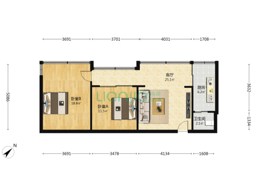 新添大道510号 2室1厅1卫 68平方