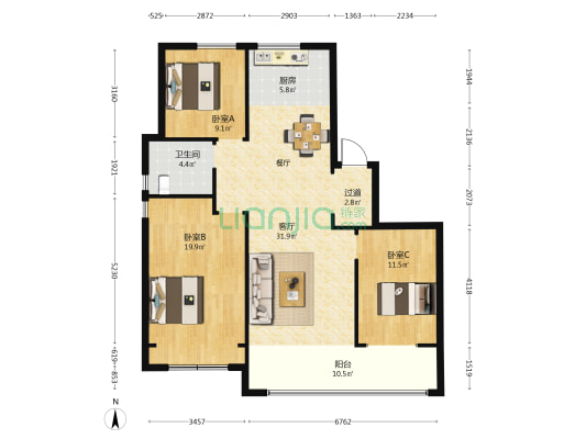 绿城·蘭园 3室1厅1卫 128平方