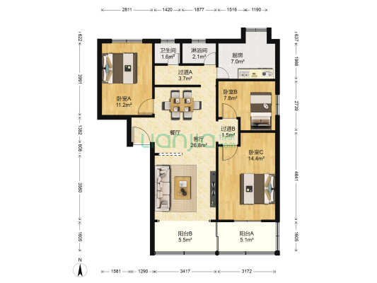 珞狮路196号 3室1厅2卫 101平方