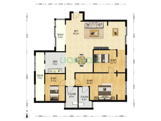 棕榈泉 3室1厅2卫 138平方