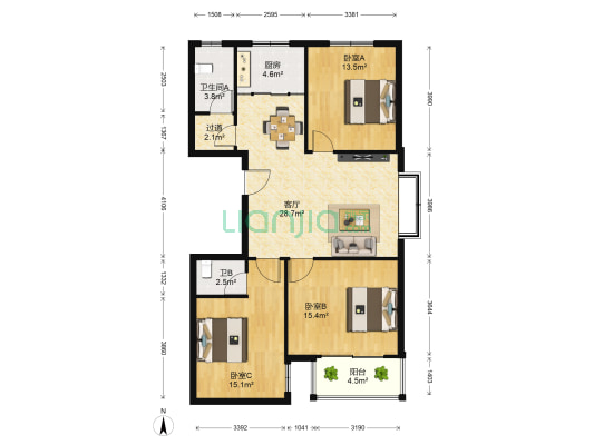 名门尚城 3室1厅2卫 123平方