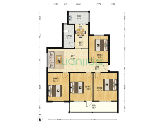 东大综合楼小区 4室2厅1卫 122平方