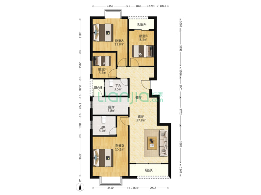 盛泰·公园盛世 4室1厅2卫 118平方