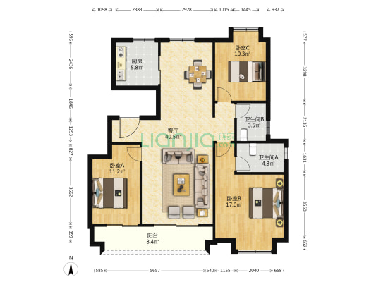 弘阳璞樾门第 3室1厅2卫 123平方