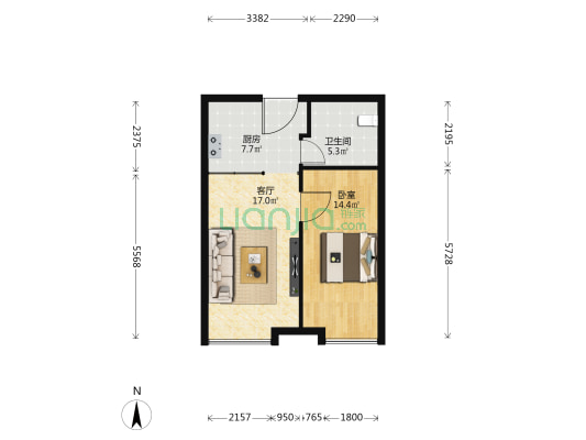 恒大御景半岛5号公寓 1室1厅1卫 63平方