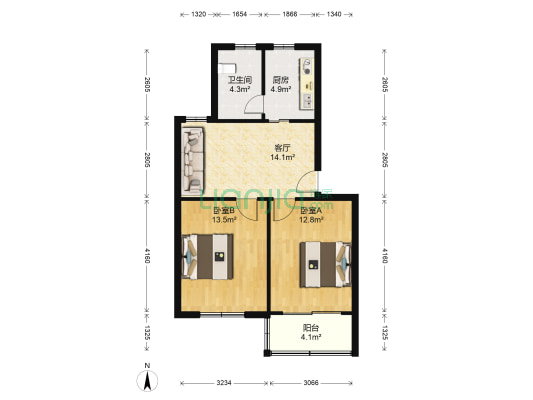 丰庄十四街坊 2室1厅1卫 65平方