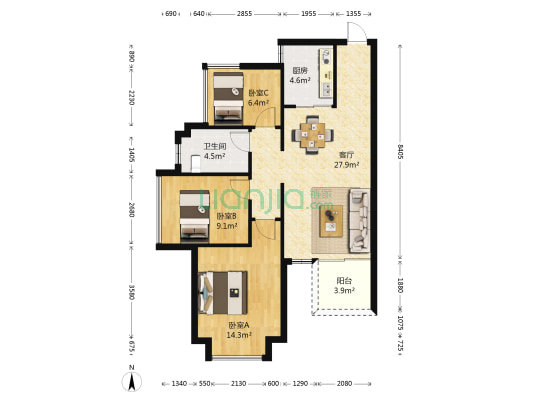 半岛1号十一期 3室1厅1卫 85平方
