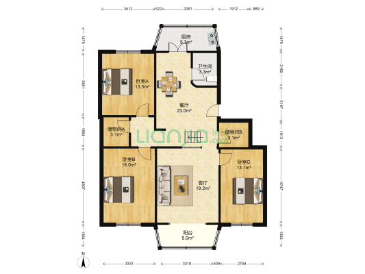 华茂小区 3室2厅1卫 133平方