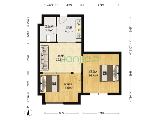 北城明珠 2室1厅1卫 76平方
