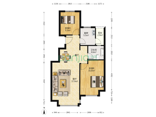 英郡1949 2室1厅1卫 94平方