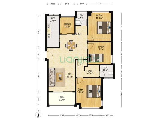 印象外滩 3室1厅2卫 129平方