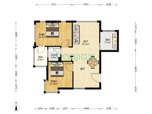 东湖馨园 2室1厅1卫 90平方