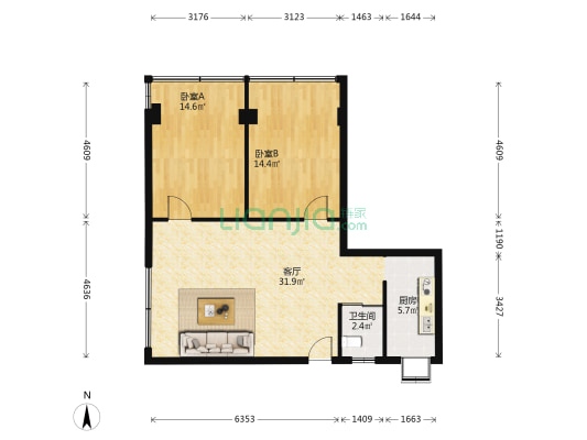 高雄路8号 2室1厅1卫 88平方