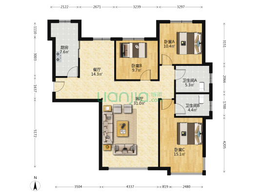 高铁东站 精装四居 电梯房 诚意出售-户型图