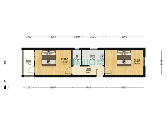 宣武路商品楼 2室0厅1卫 57平方